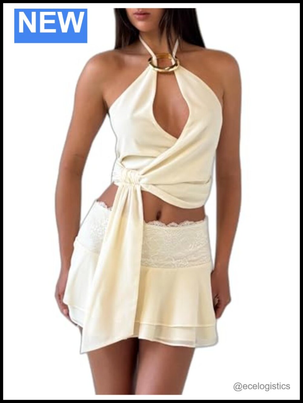 Tiered A-Line Mini Skirt with Lace Waistband
